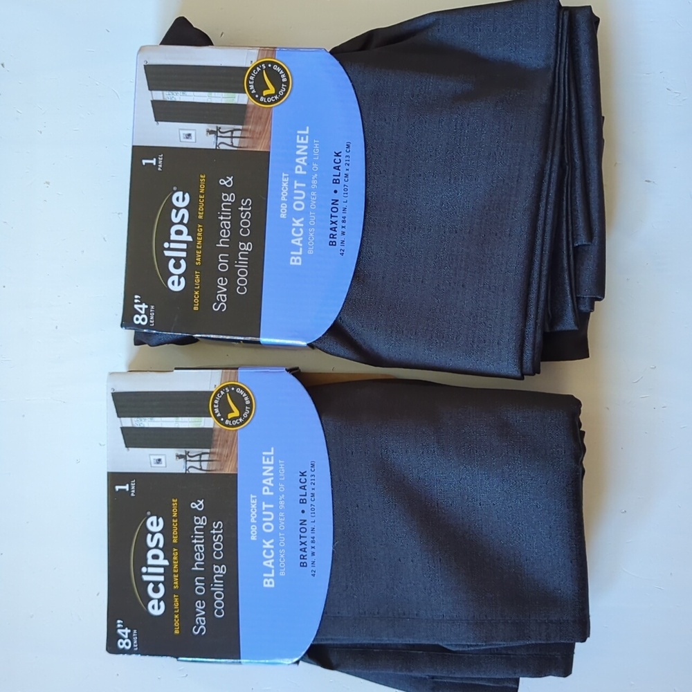 New Eclipse Rod Pocket Black Out Panel Braxton Black 84" Two Panels